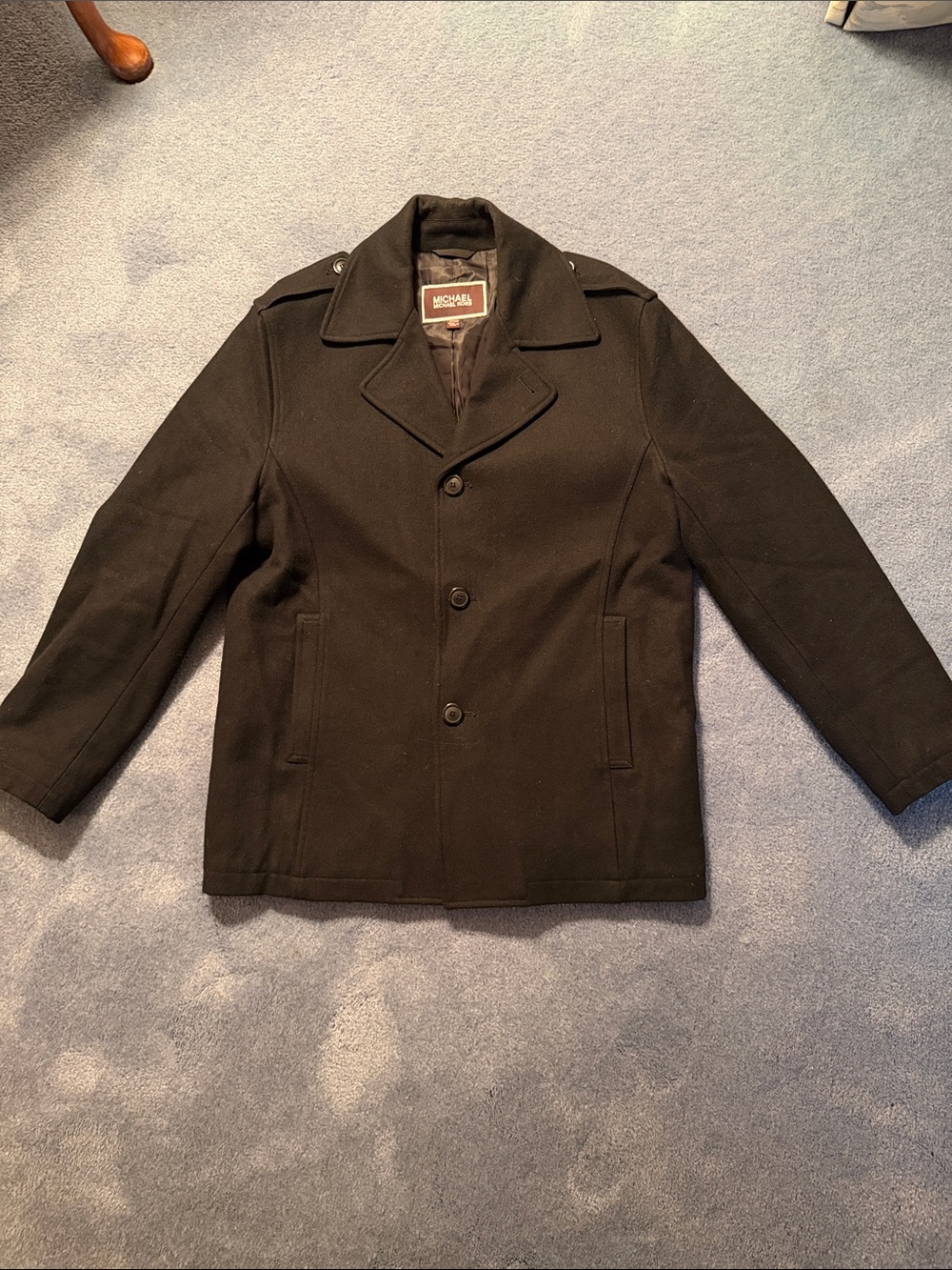 MICHAEL Michael Kors Black Men's Wool Pea Coat with Notched Collar